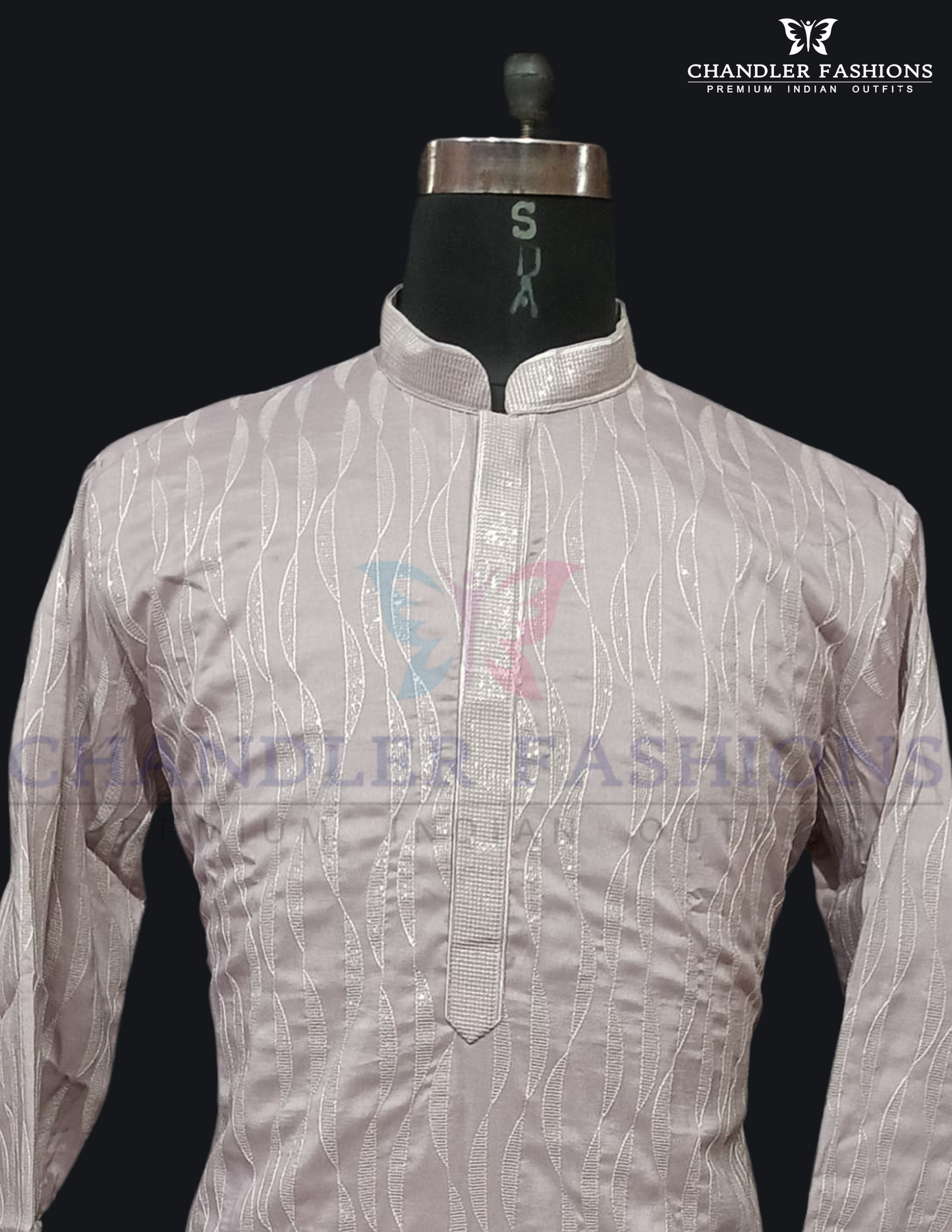 Charming Light Purple Color Lace And Thread Work Kurta With Pajama Near Me
