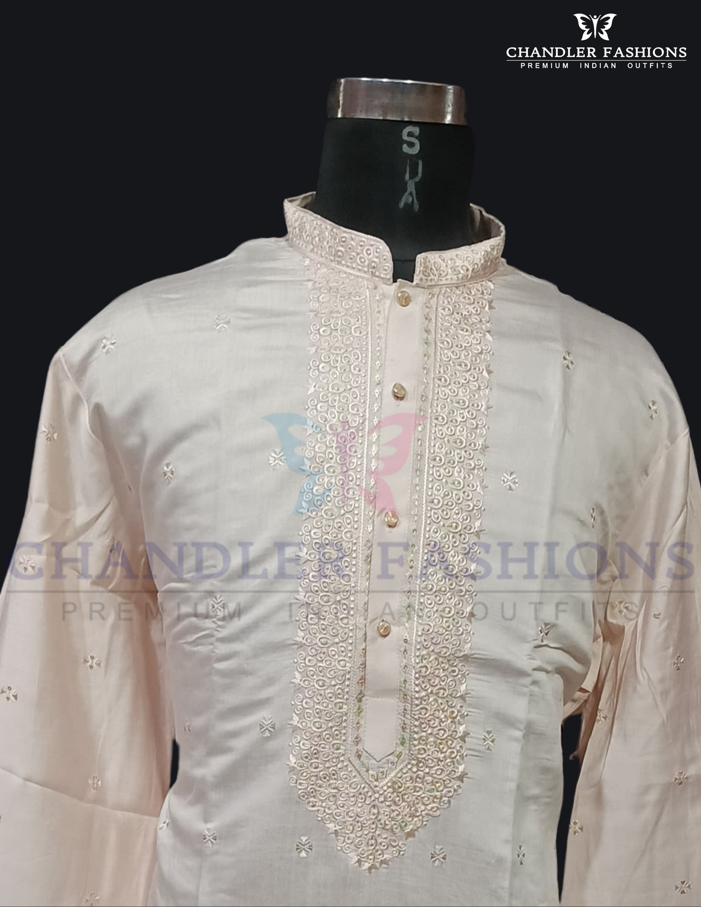 Wonderful Peach Color Sequins Work Silk Kurta With Pajama Near Me