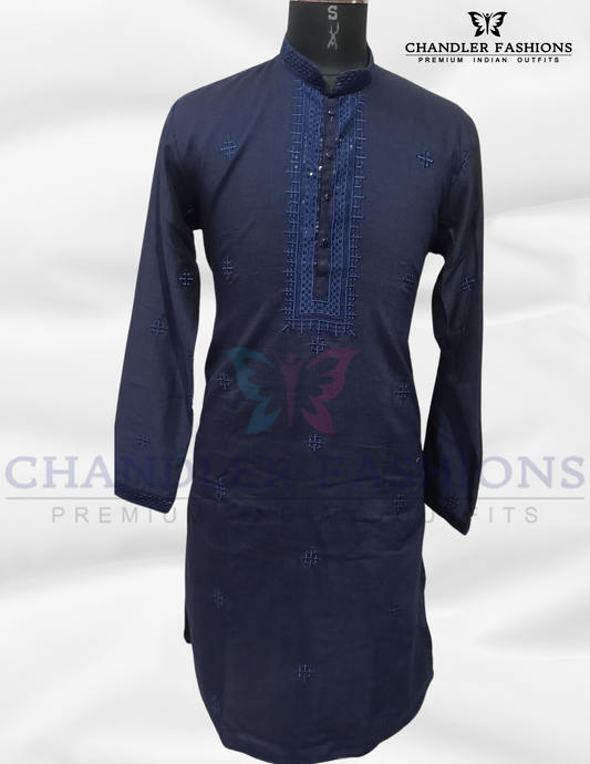 Elegant Blue Color Soft Silk Kurta With Pajama For Men