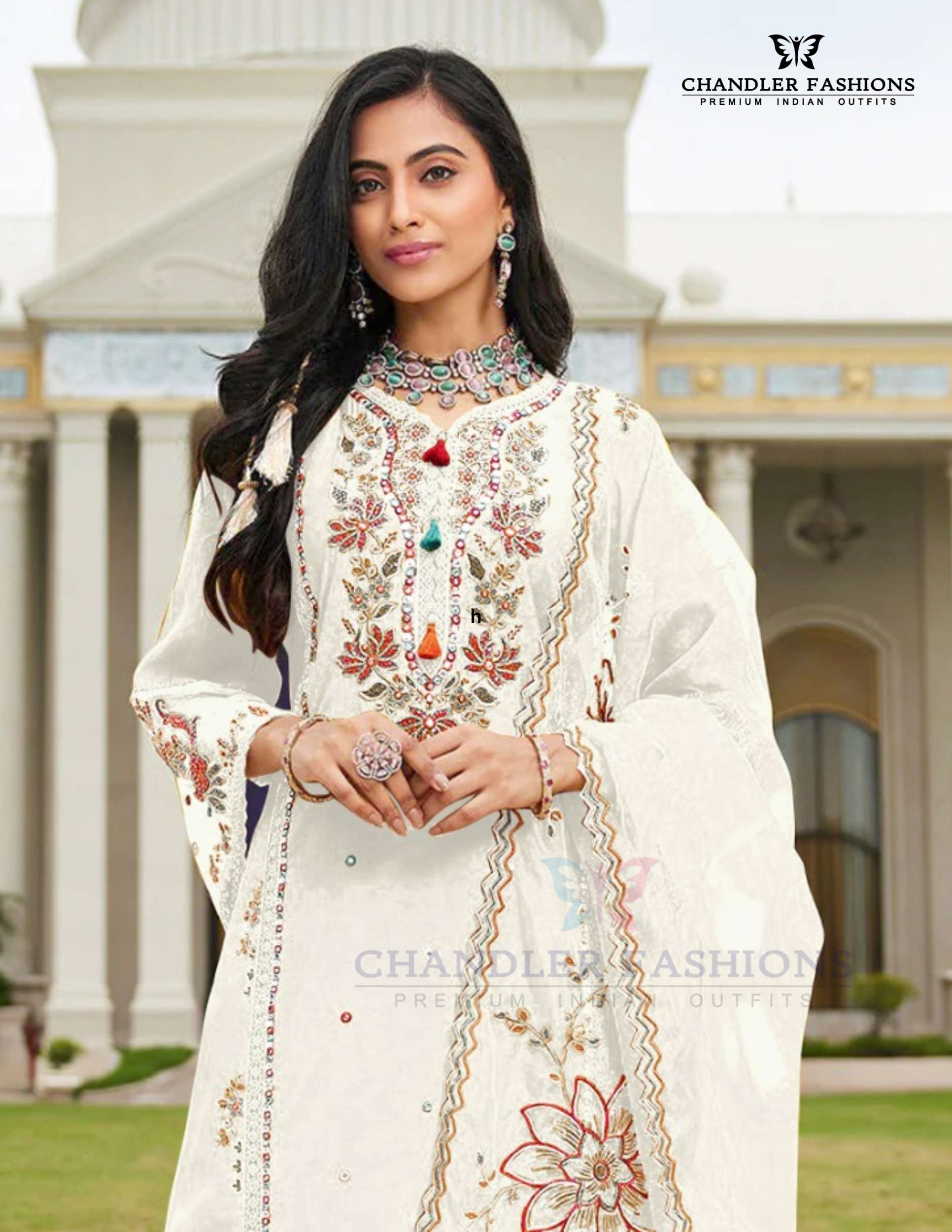 White Color Heavy Cotton With Embroidery And Sequins Work Salwar Suits Near Me