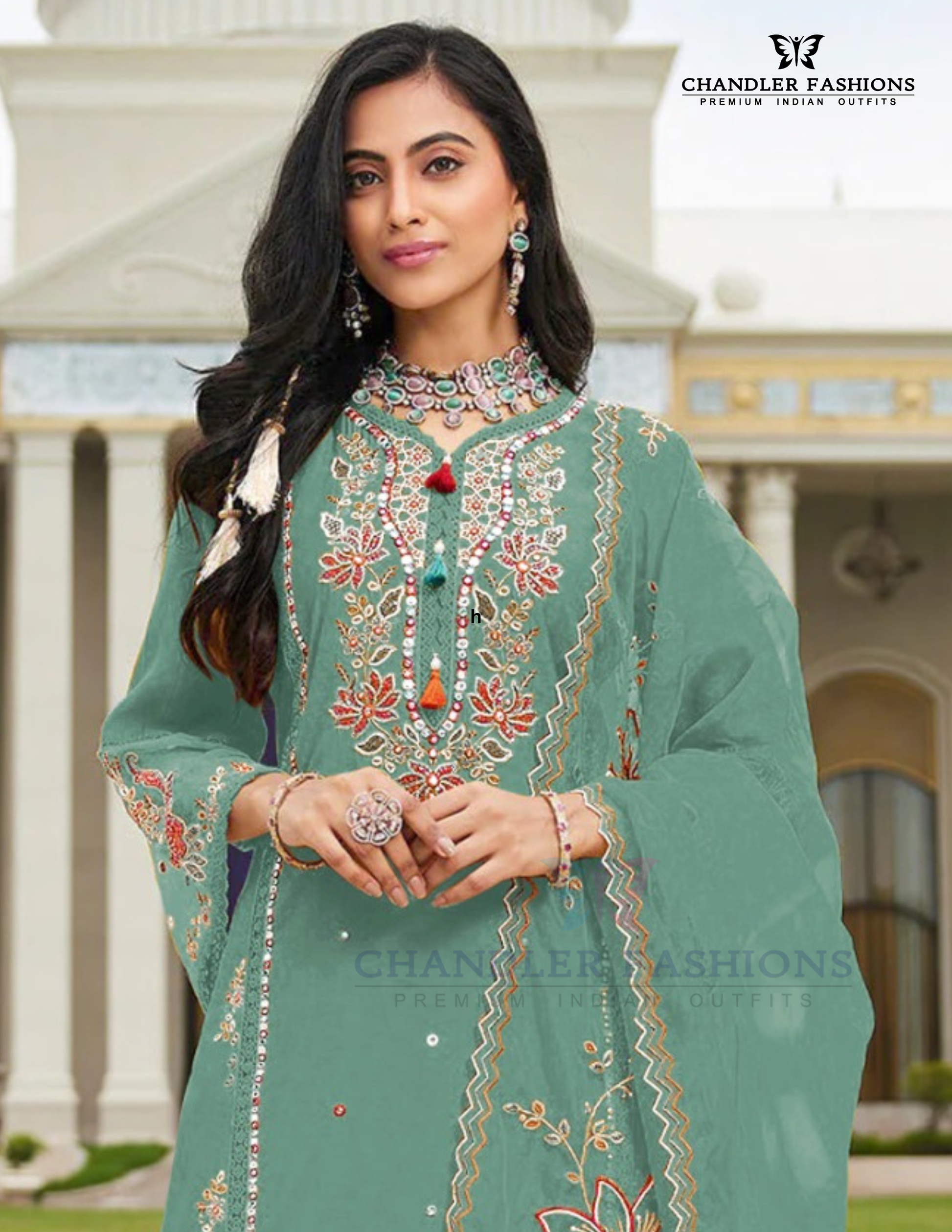 Green Color Heavy Cotton With Embroidery And Sequins Work Salwar Suits Near Me