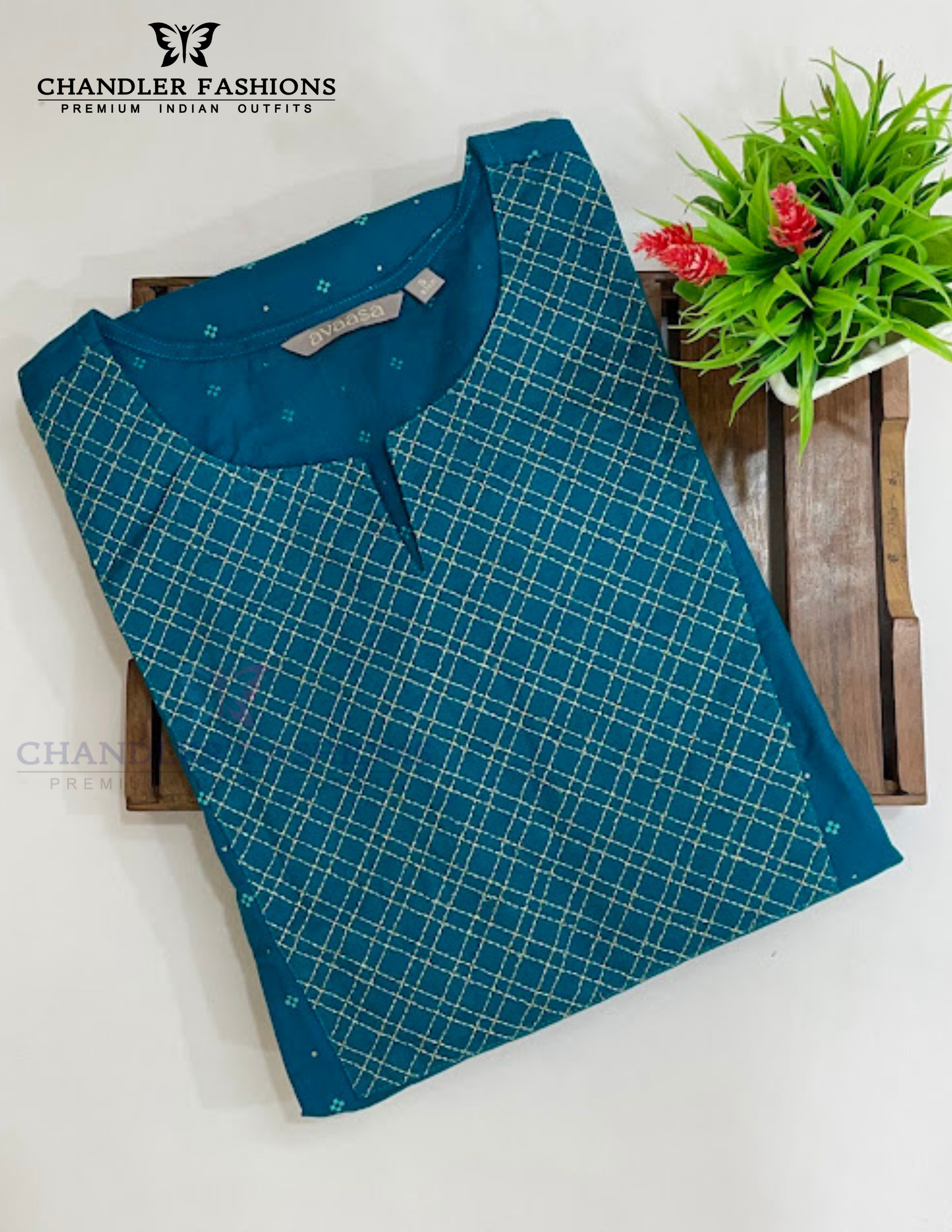 Attractive Blue Color Cotton Kurti With Embroidary Work In Mesa