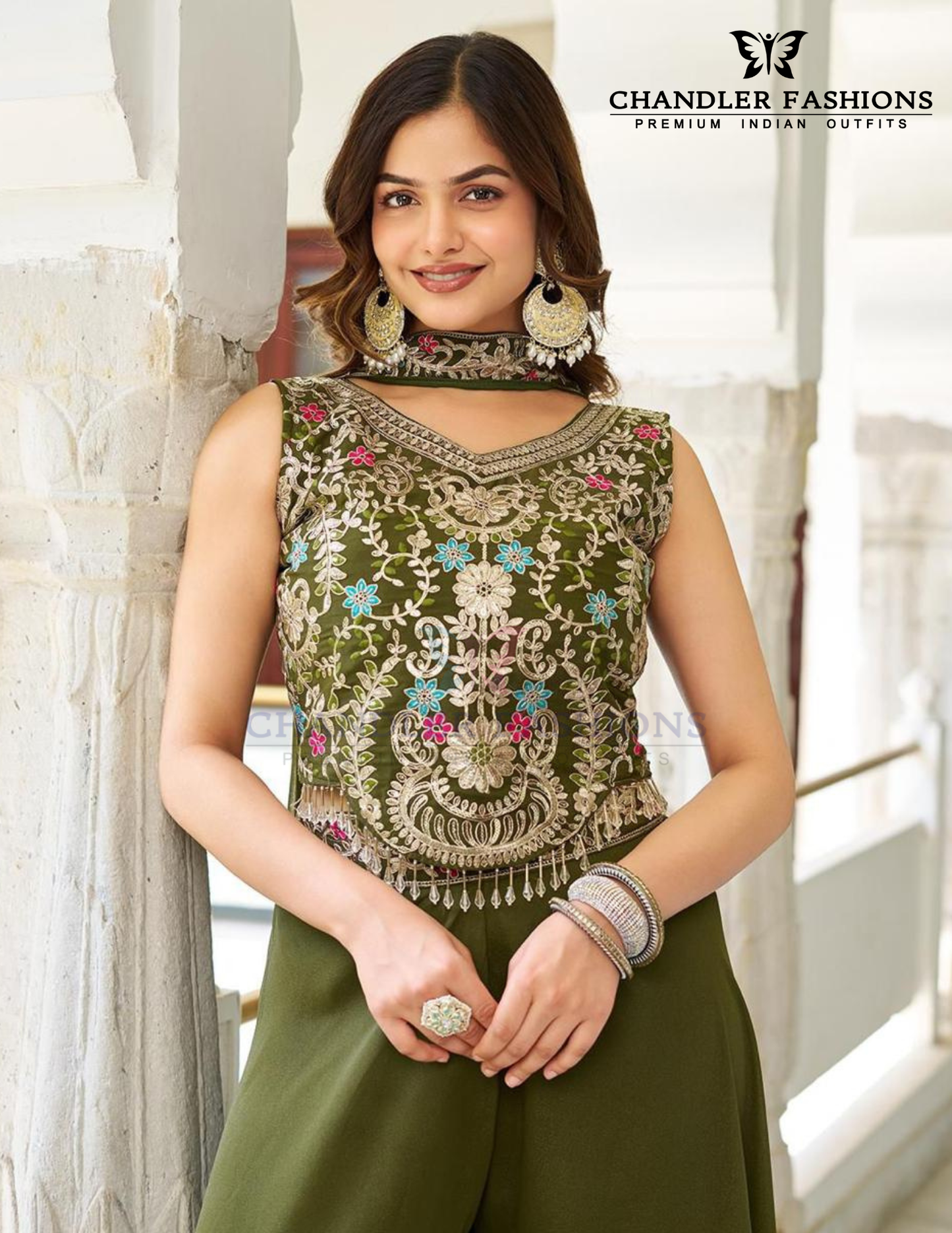Charming Mehendi Green Color Sequins And Embroidery Work In USA