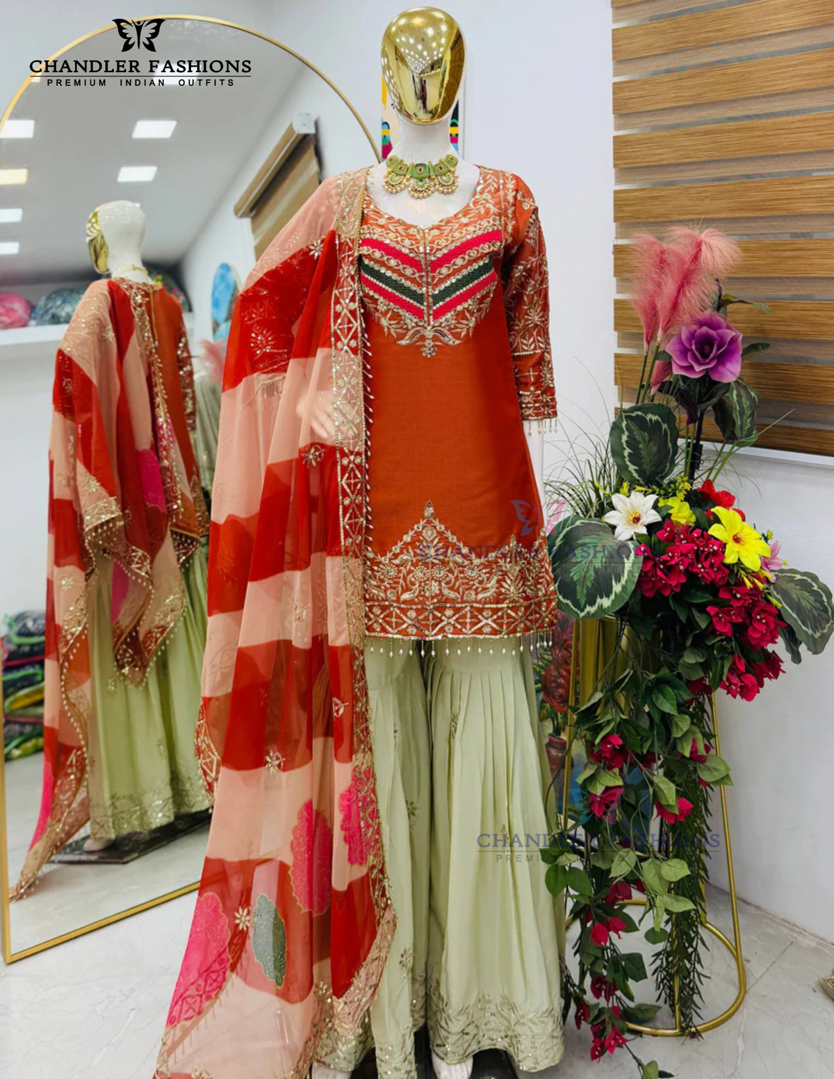Orange Color Fendy Silk With Sequins Work Sharara Suit In Chandler