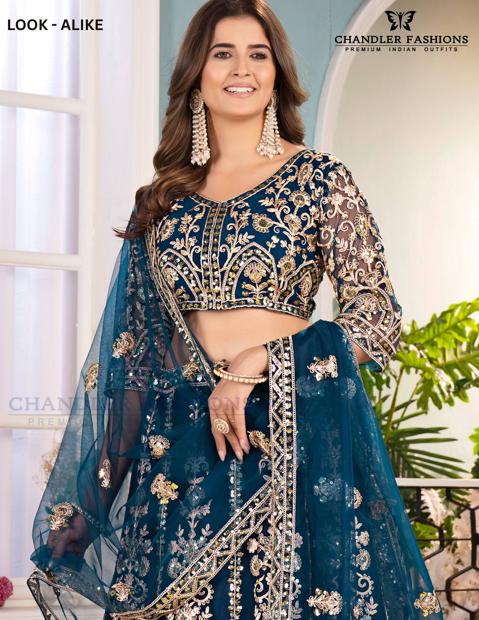 Blue Color Butterfly Net With Sequins Work Lehenga In Chandler