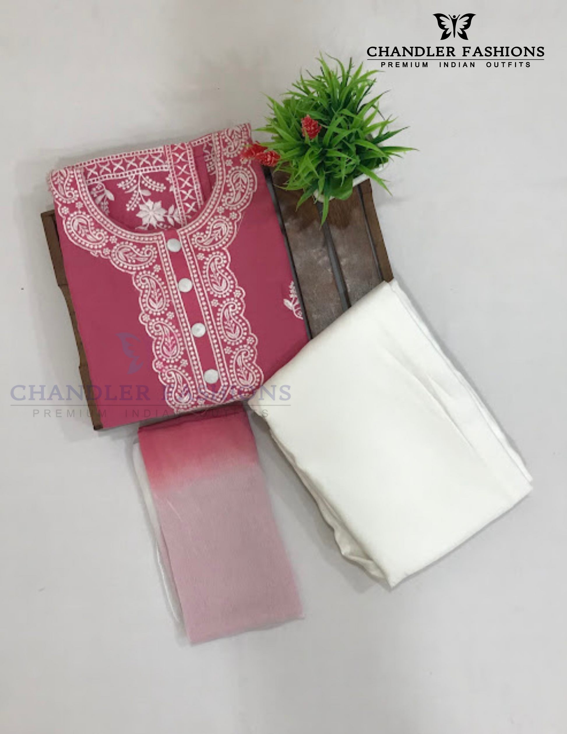 Pink Color With Embroidery Work Cotton Kurti Suits In USA