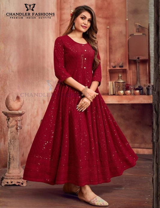 Alluring Red Color Anarkali Gown For Women