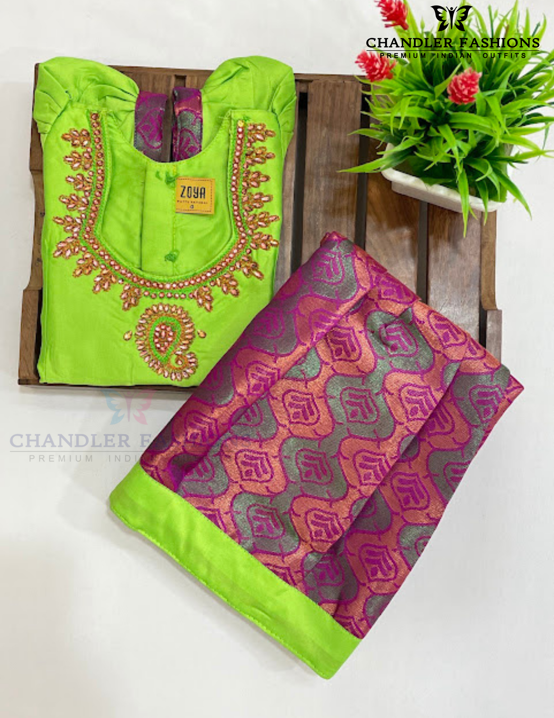 Attractive Light Green Color Art Silk Langa Set With Stone Work In USA