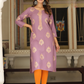 Stunning Purple Color Leaf Design Rayon Gold print Kurti For Women