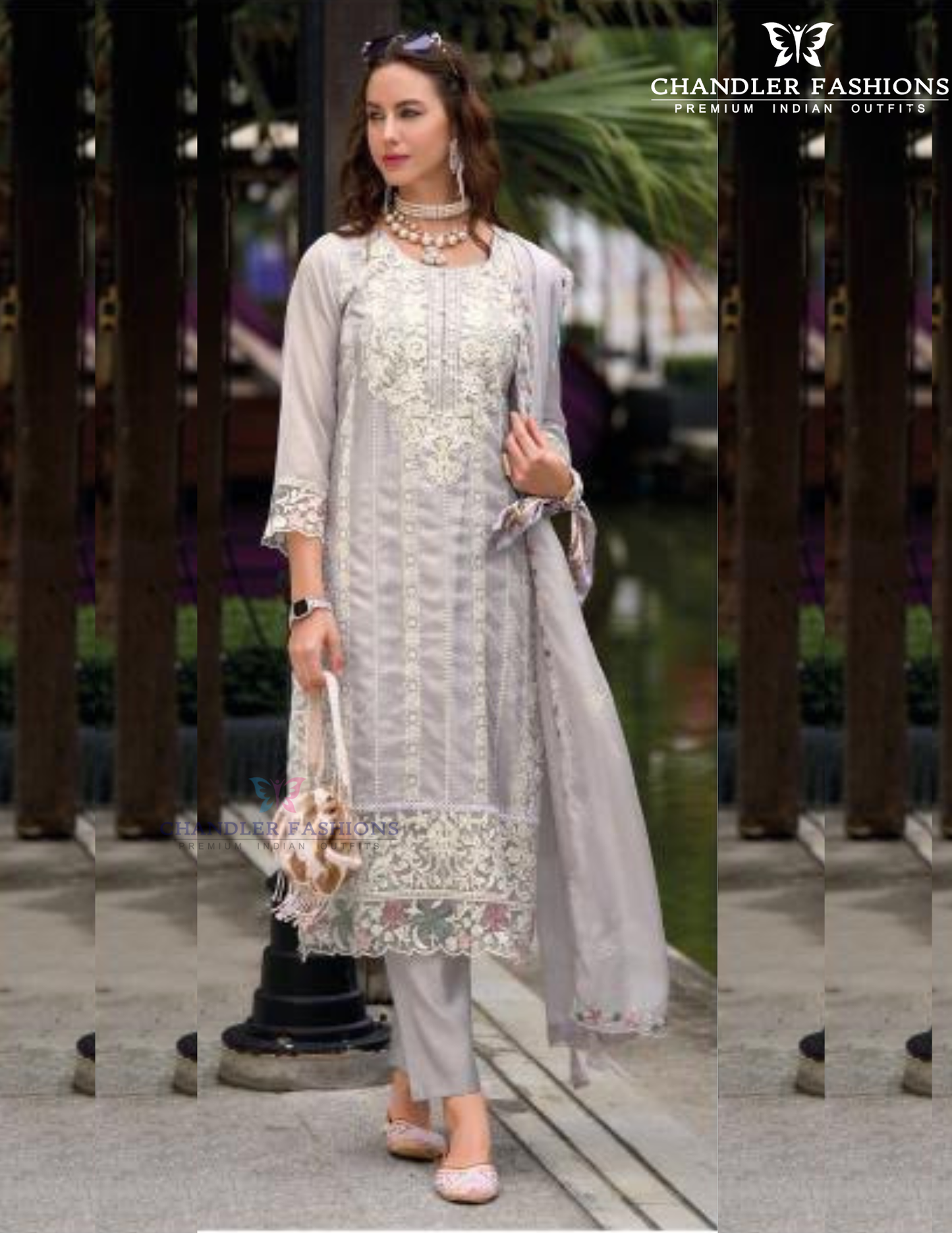 Wonderful Gray Color Organza With Embroidery Work Salwar Suits With Dupatta For Women