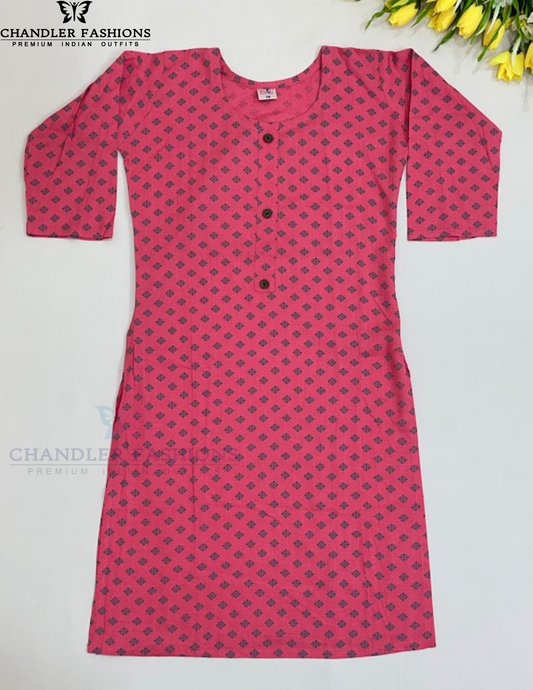 Pleasing Pink Color Rayon With Printed Work Kurti For Girls