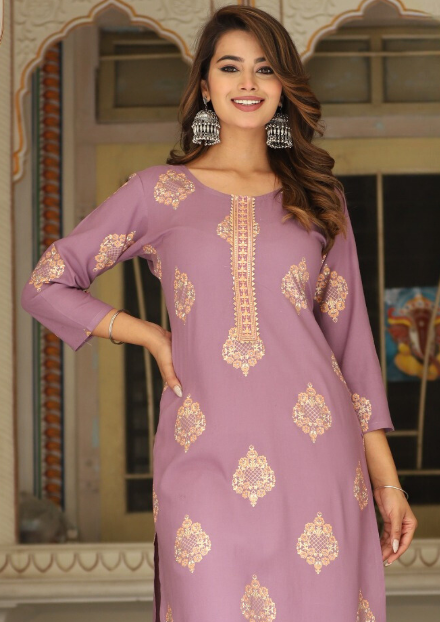 Stunning Purple Color Leaf Design Kurti Near Me