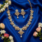 Dazzling Pastel Green Stones Floral Design Gold Plated Necklace With Earrings For Women