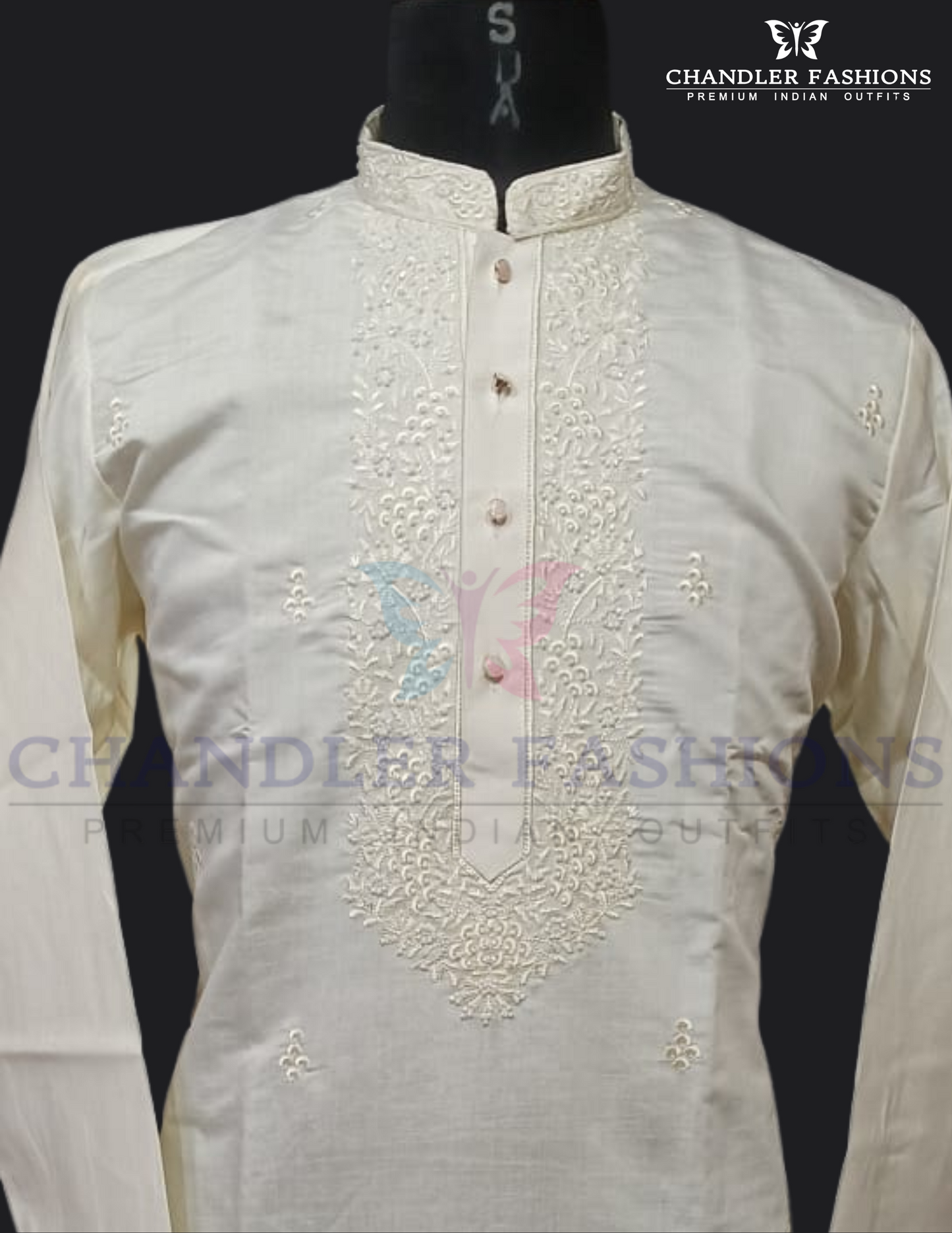 Beautiful Ivory Color Linning Work With Silk Kurta With Pajama Near Me