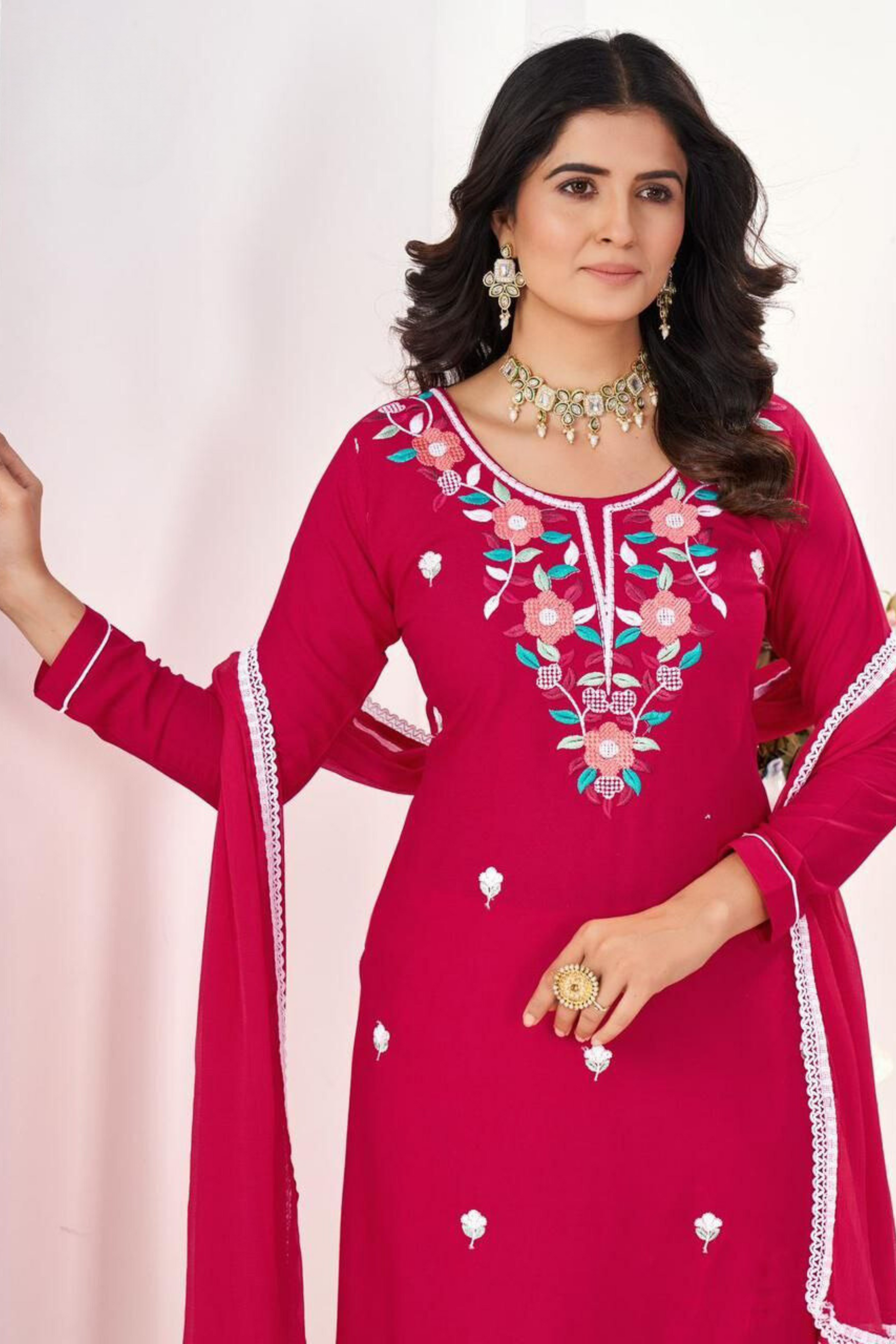 Attractive Pink Colored Embroidery Work Salwar Suits With Dupatta For Women In Near Me