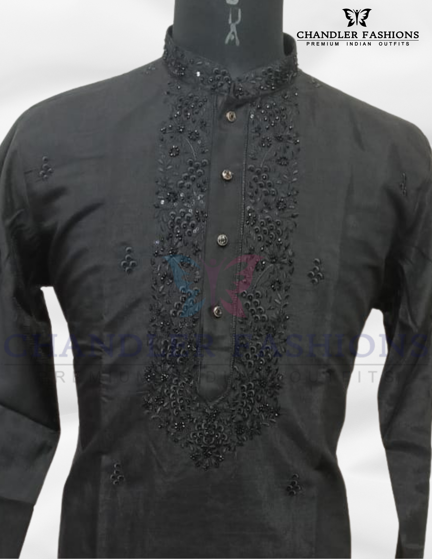 Attractive Black Color Silk Embroidery Kurta With Pajama Suits Near Me