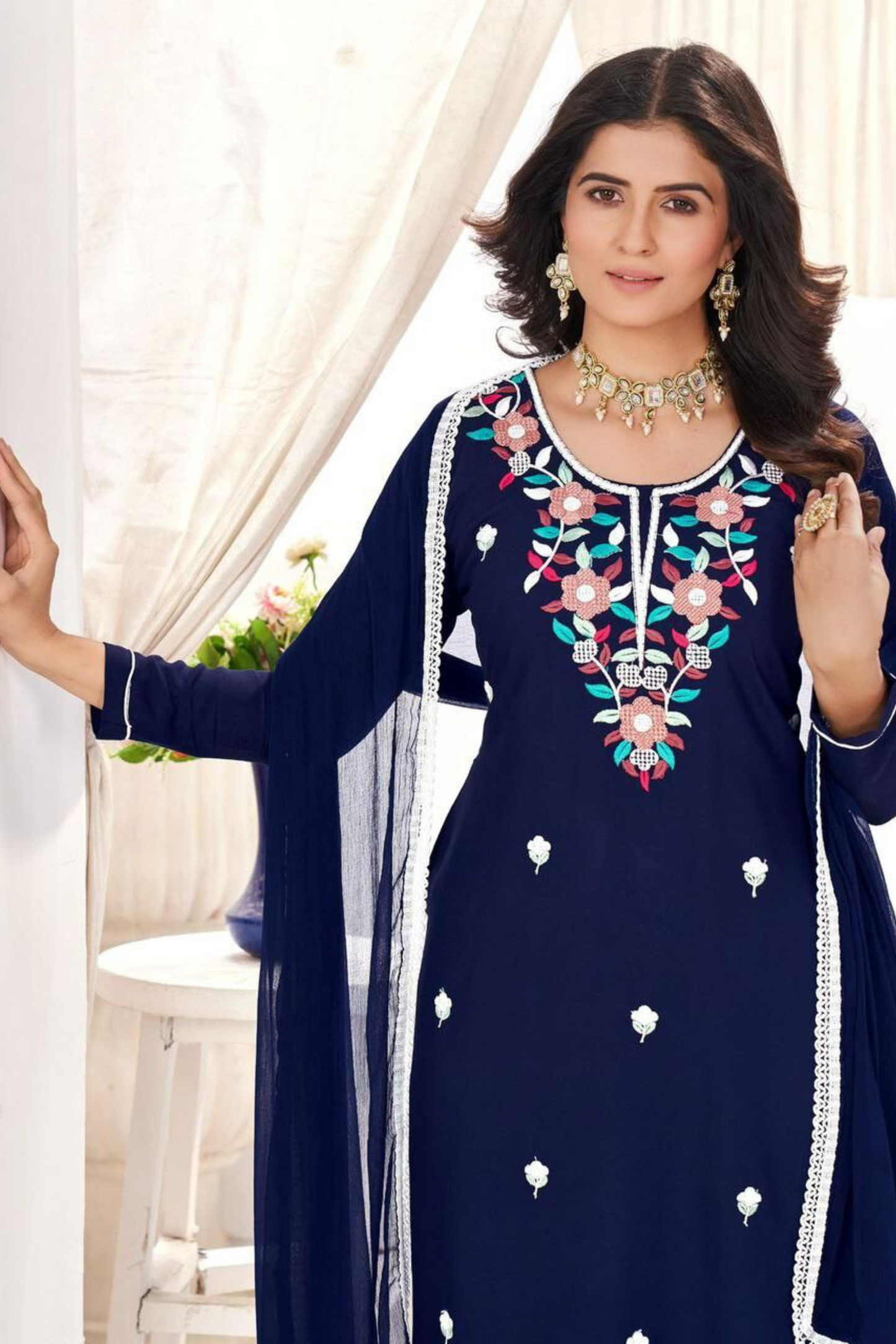 Charming Blue Colored Embroidery Work Salwar Suits With Dupatta For Women In Near Me