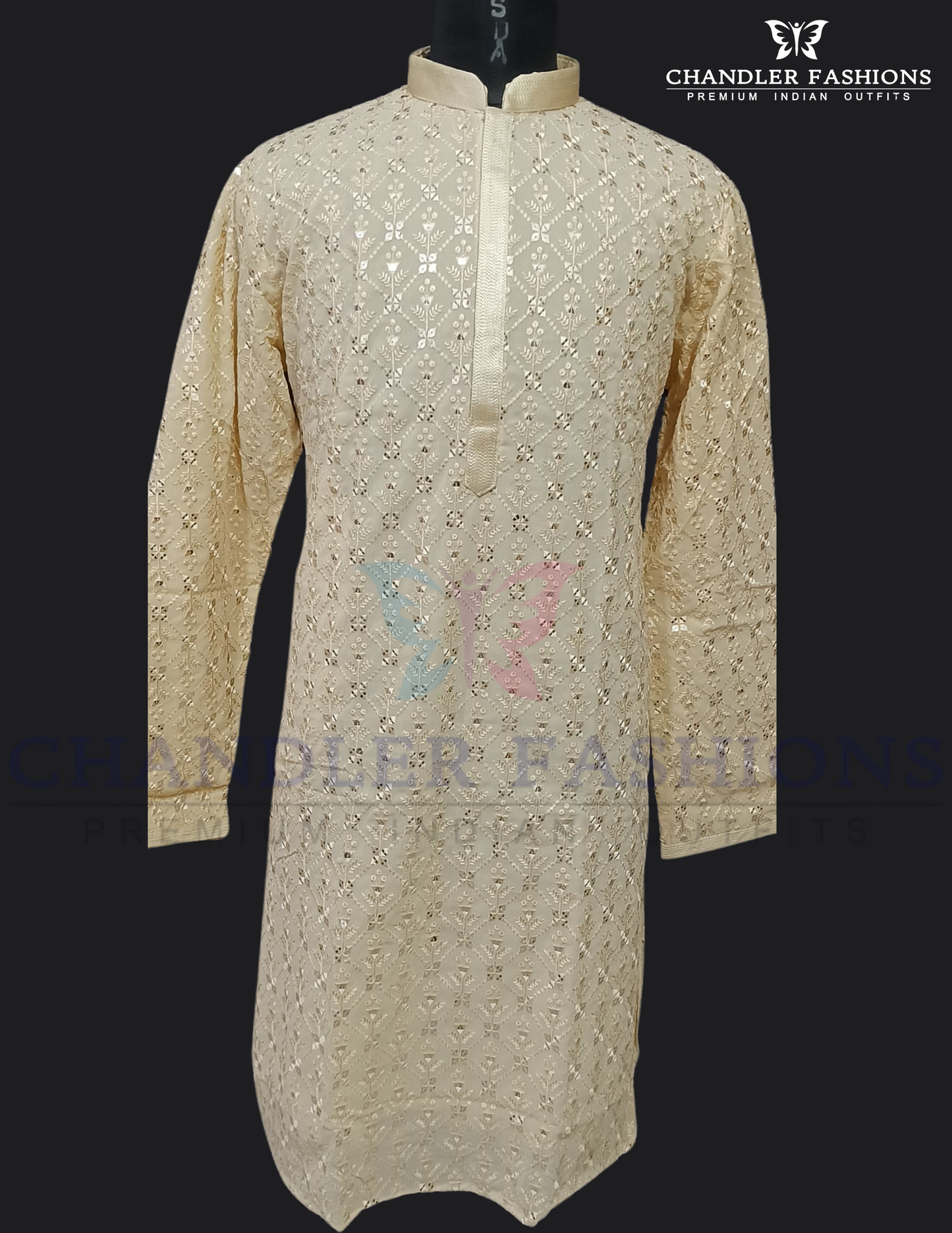 Elegant Beige Color Georgette Kurta With Pajama For Men