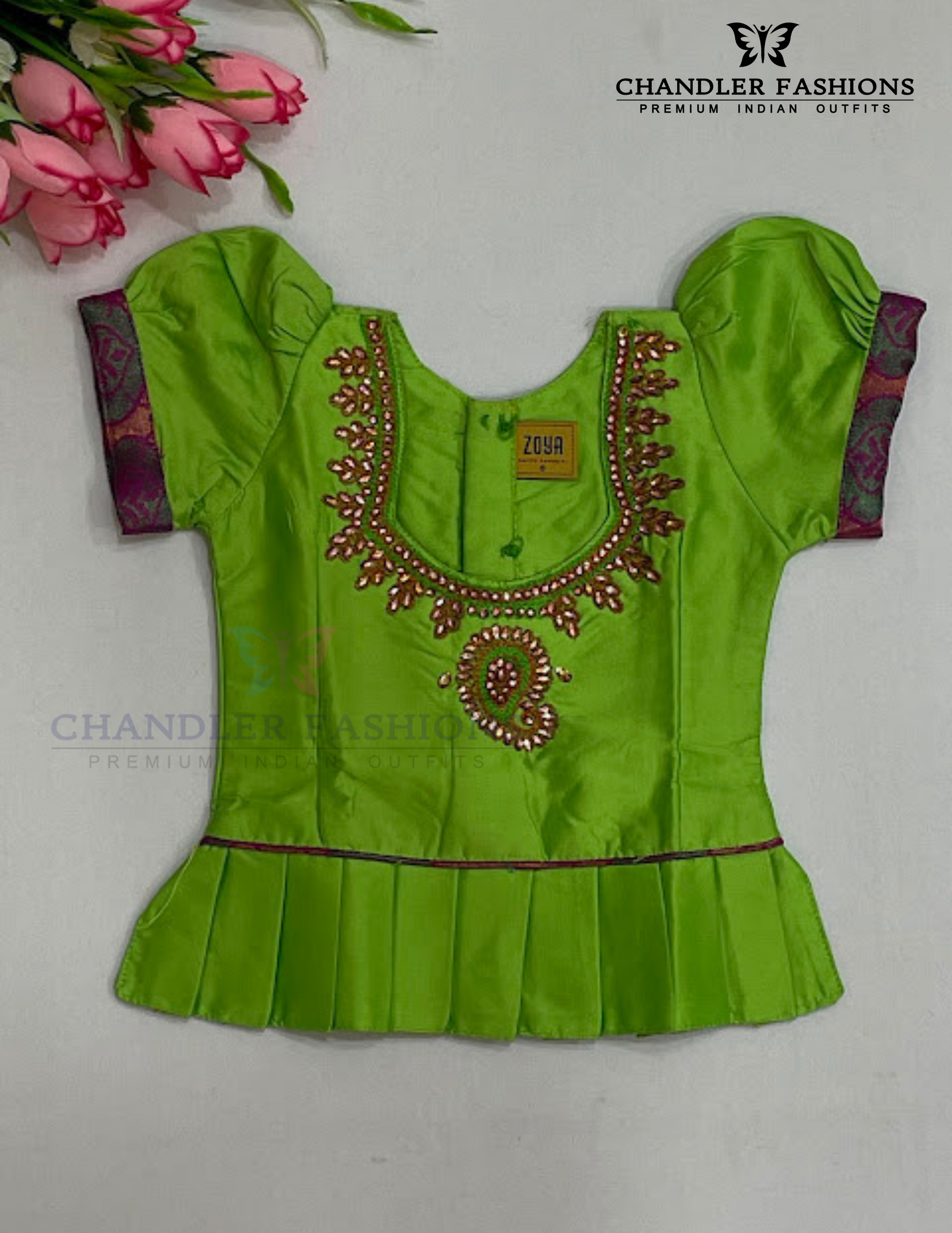 Attractive Light Green Color Art Silk Langa Set With Stone Work In Mesa