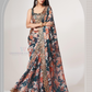 Navy Blue Color Organza With Sequins And Printed Work Saree Near Me