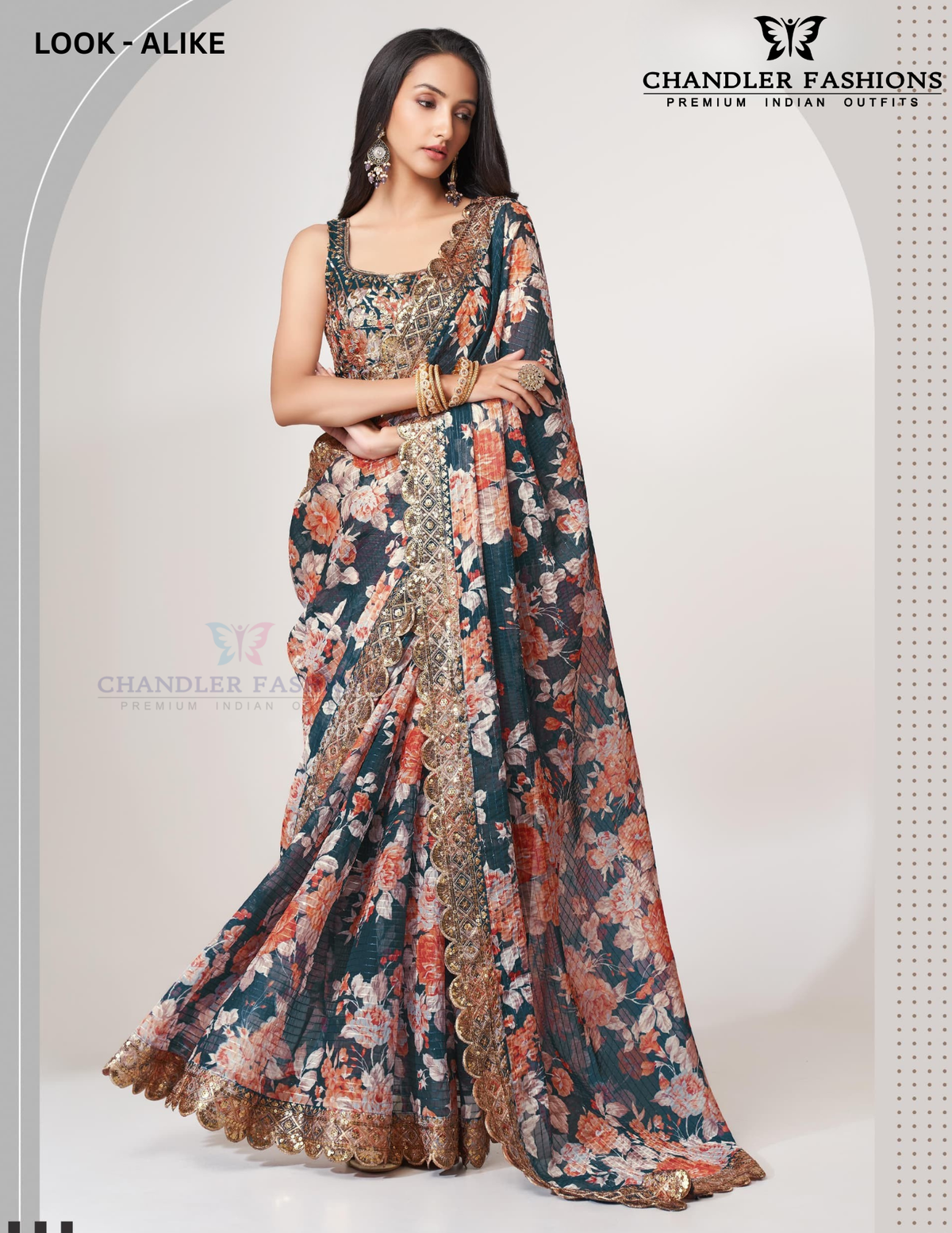 Navy Blue Color Organza With Sequins And Printed Work Saree Near Me