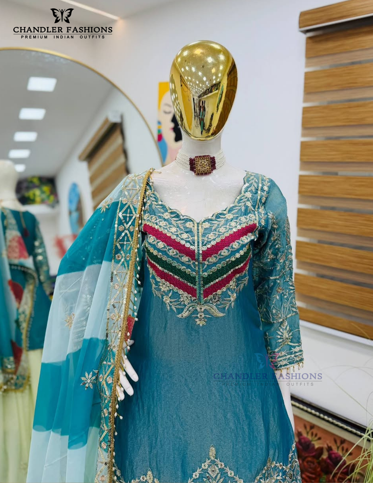 Teal Blue Color Sharara Suit In Gilbert