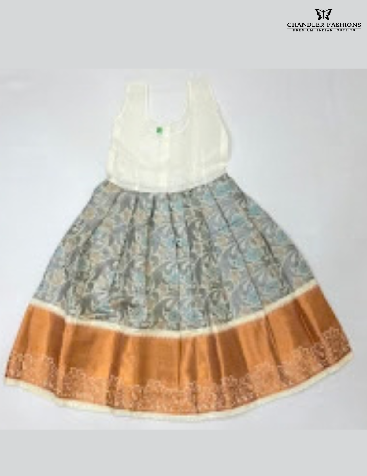 Alluring Orange And Grey Color Art Silk Langa Set With Stone Work For Girls