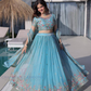 Stunning Sky Blue Color Fendi Silk With Embroidery And Thread Work Lehenga Choli For Women