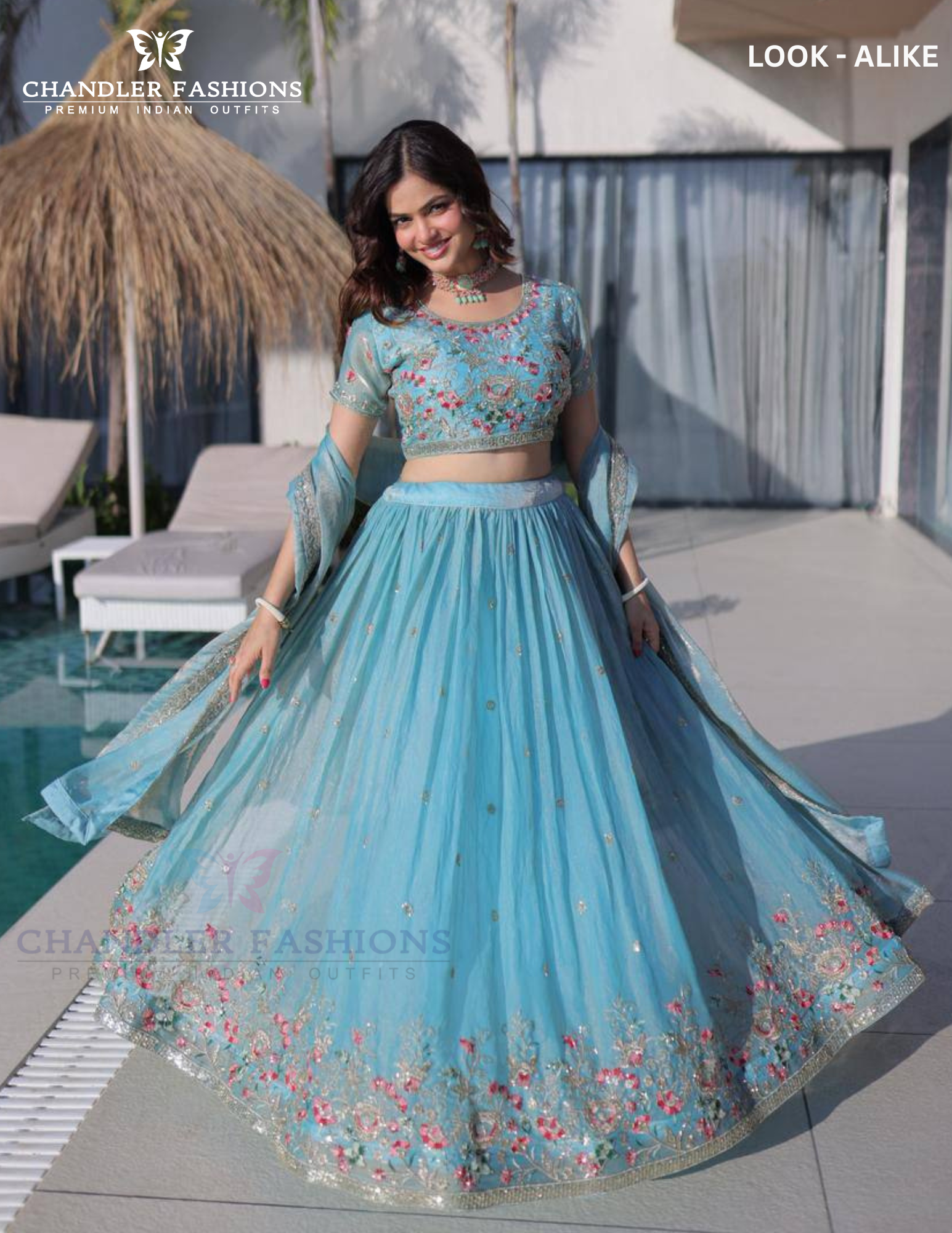 Stunning Sky Blue Color Fendi Silk With Embroidery And Thread Work Lehenga Choli For Women