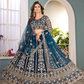 Blue Color Butterfly Net With Embroidery And Sequins Work Lehenga Near Me