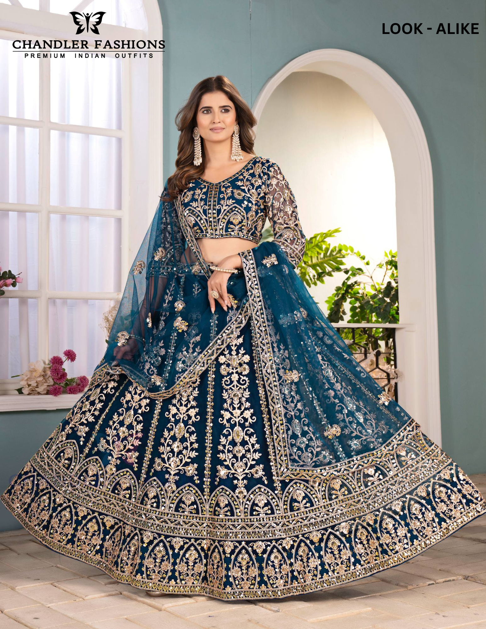 Blue Color Butterfly Net With Embroidery And Sequins Work Lehenga Near Me