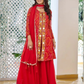 Stunning Red Color Georgette With Bandhej Print And Embroidery Palazzo Suits