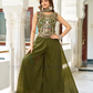 Charming Mehendi Green Color Star Georgette With Sequins And Thread Embroidery Work Palazzo Suits