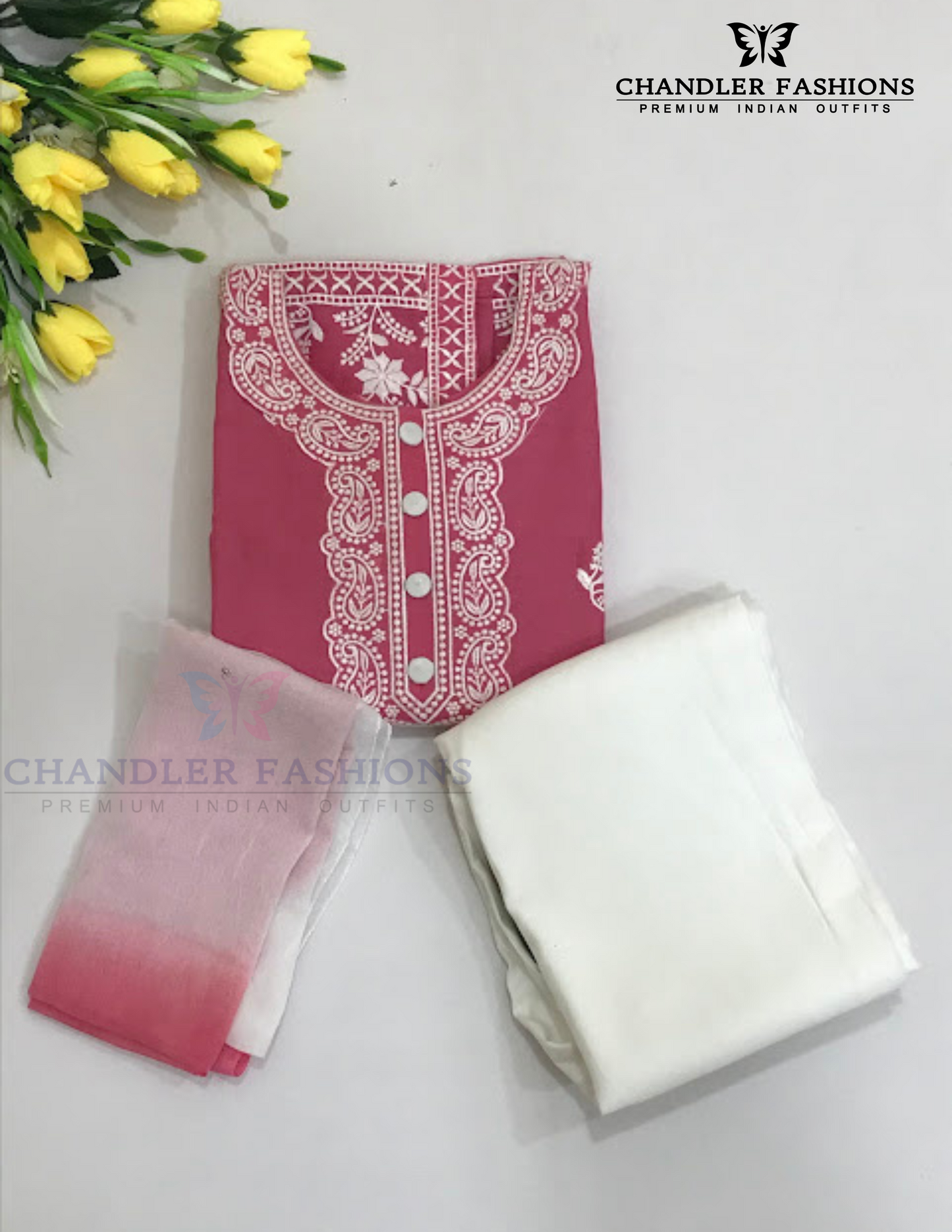 Pink Color With Embroidery Work Cotton Kurti Suits In Chandler