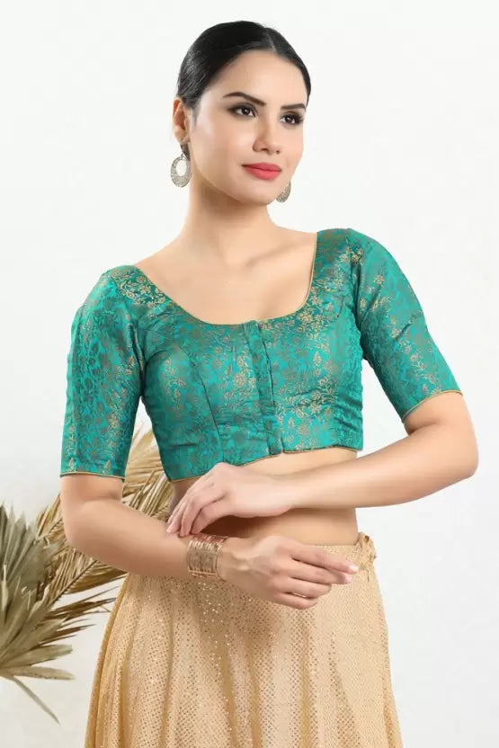 Attractive Green Colored Jacquard Printed Blouse For Women