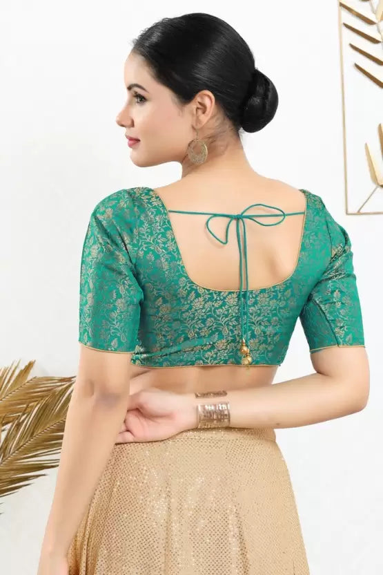  Green Colored Jacquard Printed Blouse For Women Near Me