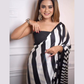 Wonderful White And Black Color Japan Satin With Printed Work Saree