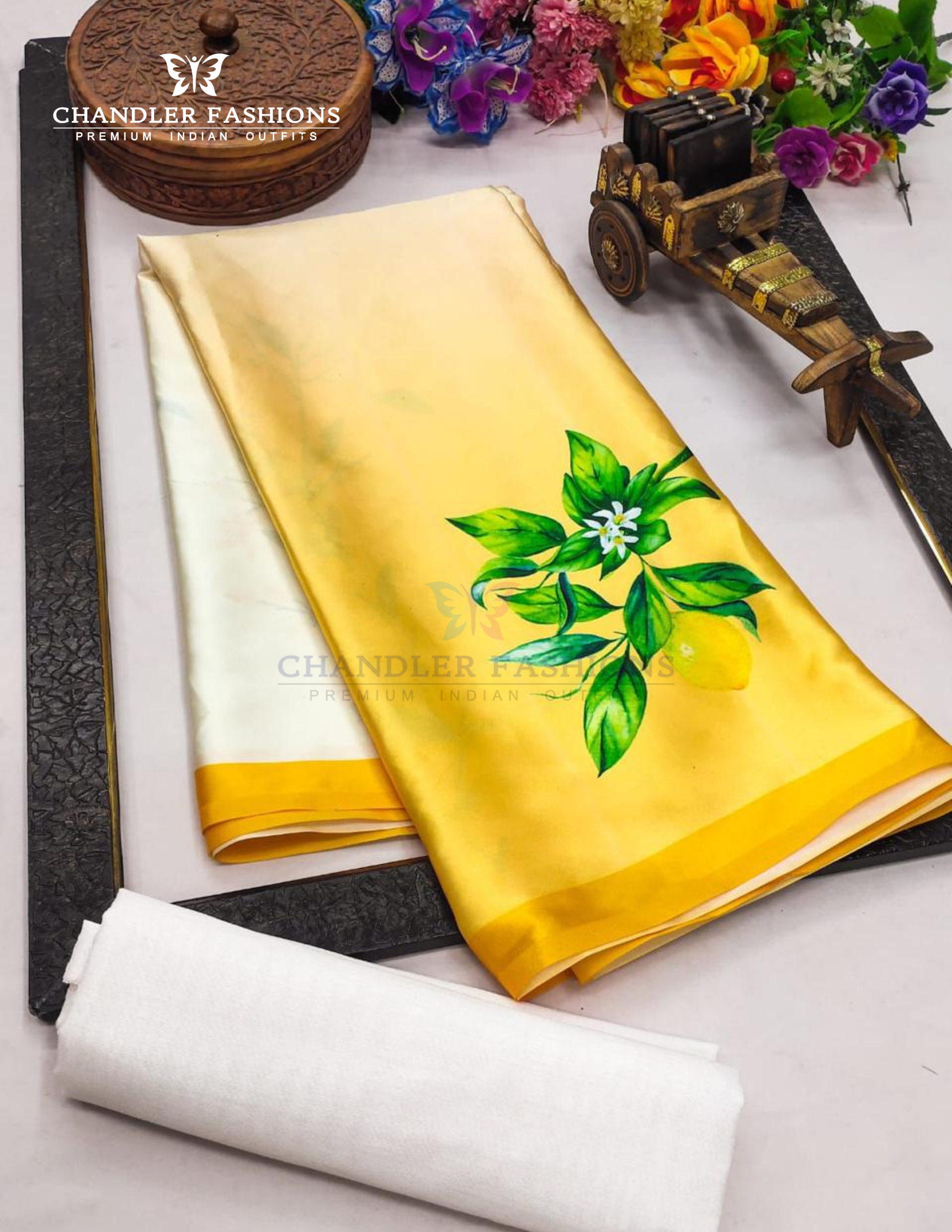 Japan Satin With Printed Work Saree In Chandler