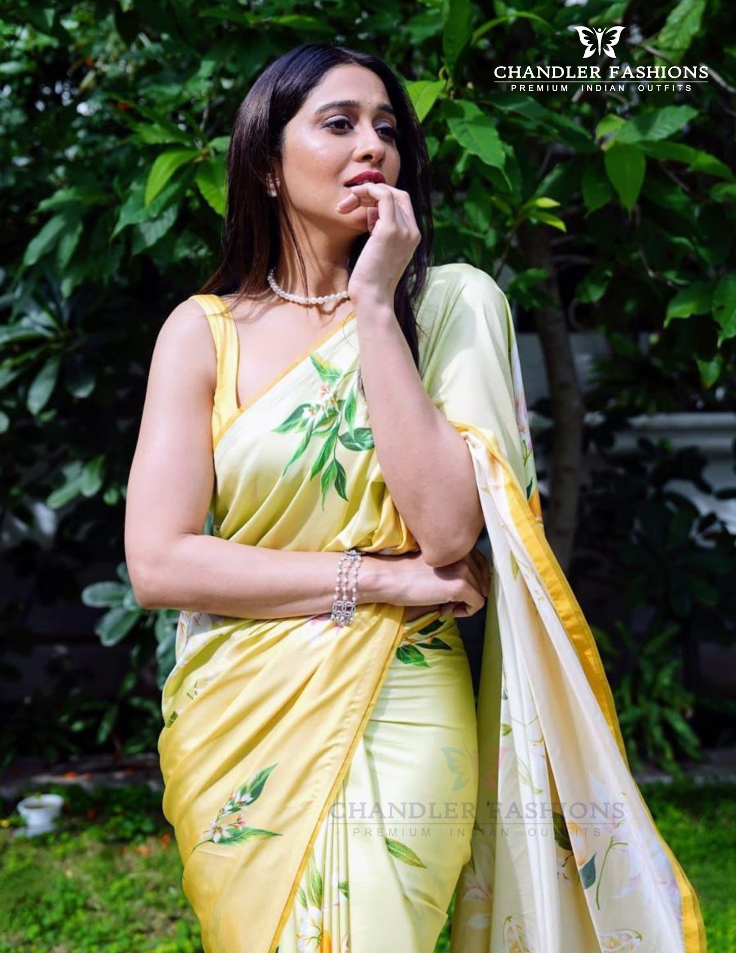 Yellow Color Japan Satin With Printed Work Saree In USA