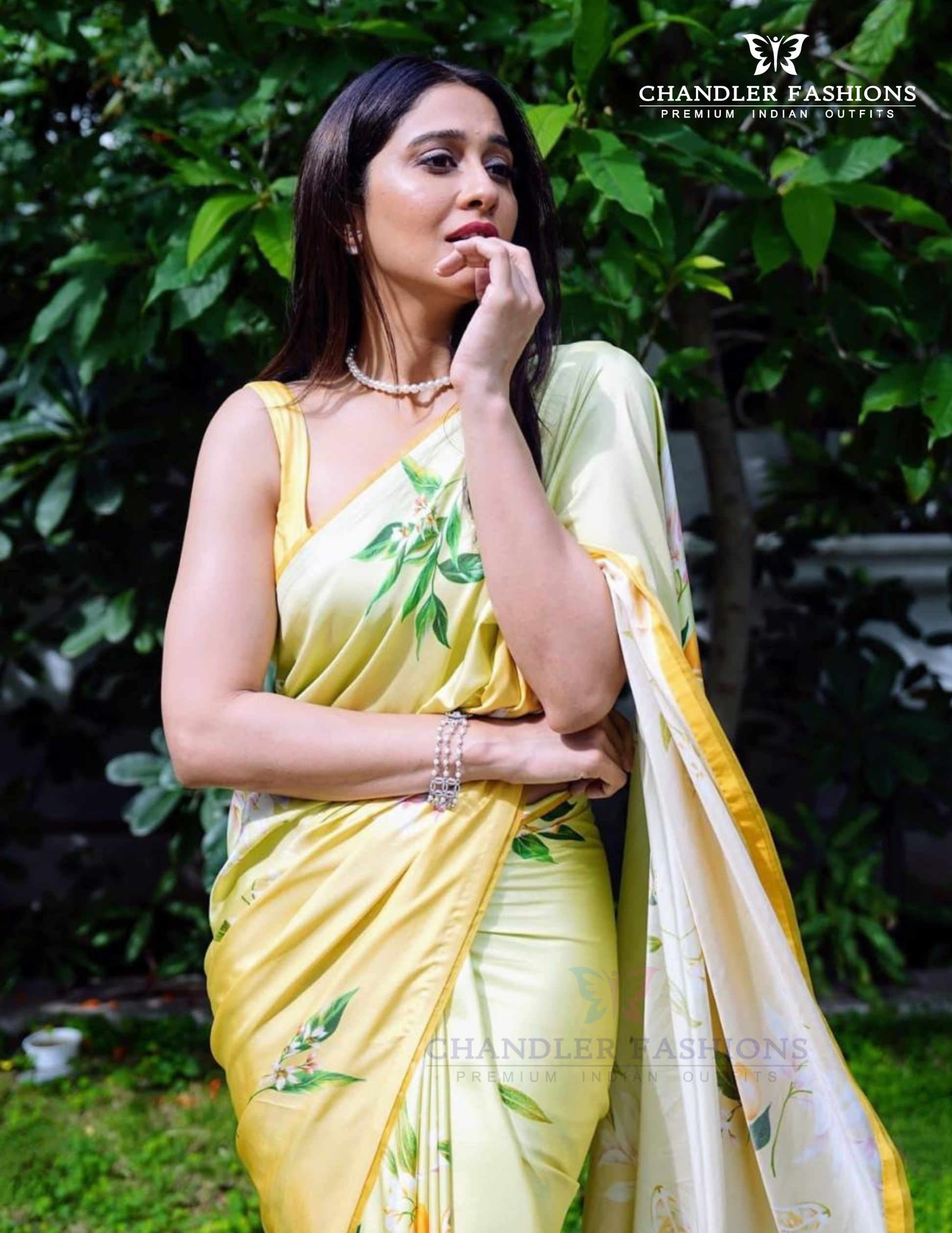 Yellow Color Japan Satin With Printed Work Saree In USA