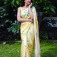 Wonderful Yellow Color Japan Satin With Printed Work Saree For Women