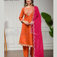 Attractive Orange Color Roman Silk With Embroidery Work Salwar Suits For Women