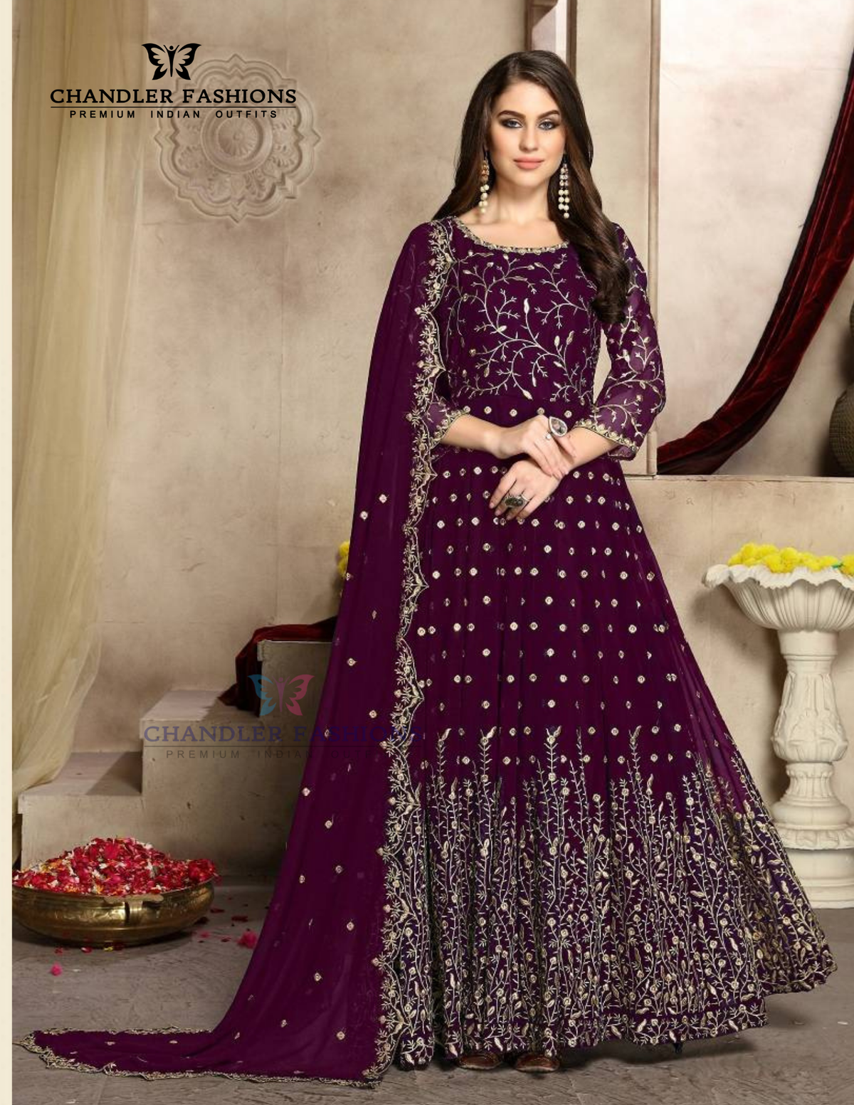 Amazing Dark Purple Color Heavy Georgette With Embroidery Work Anarkali Suit And Dupatta