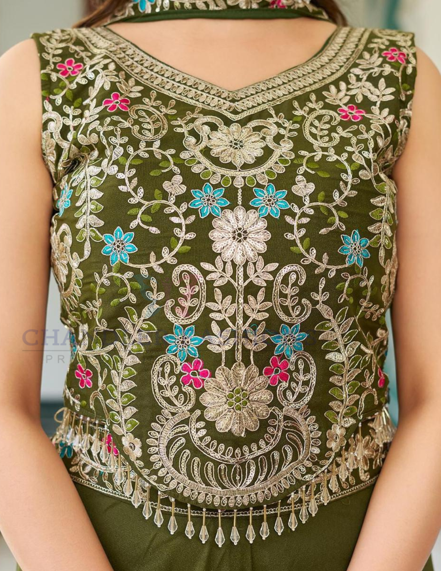 Georgette Sequins And Thread Embroidery Work Palazzo Suits In Mesa