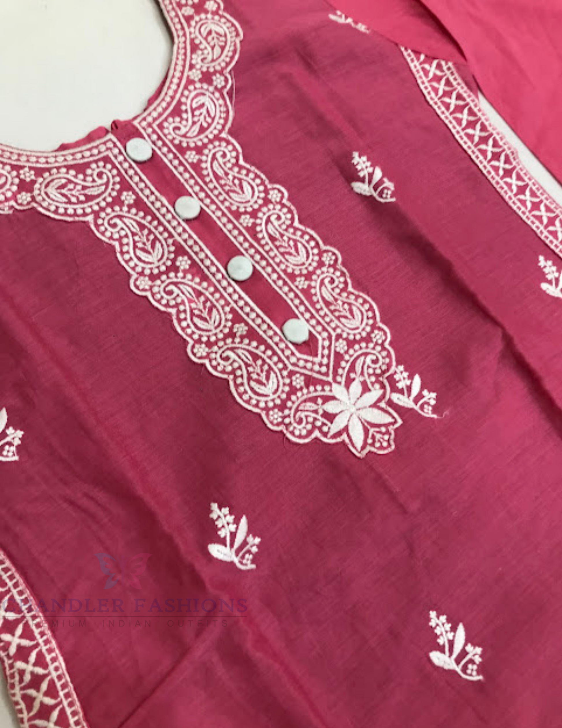 Pink Color With Embroidery Work Cotton Kurti Suits In Mesa