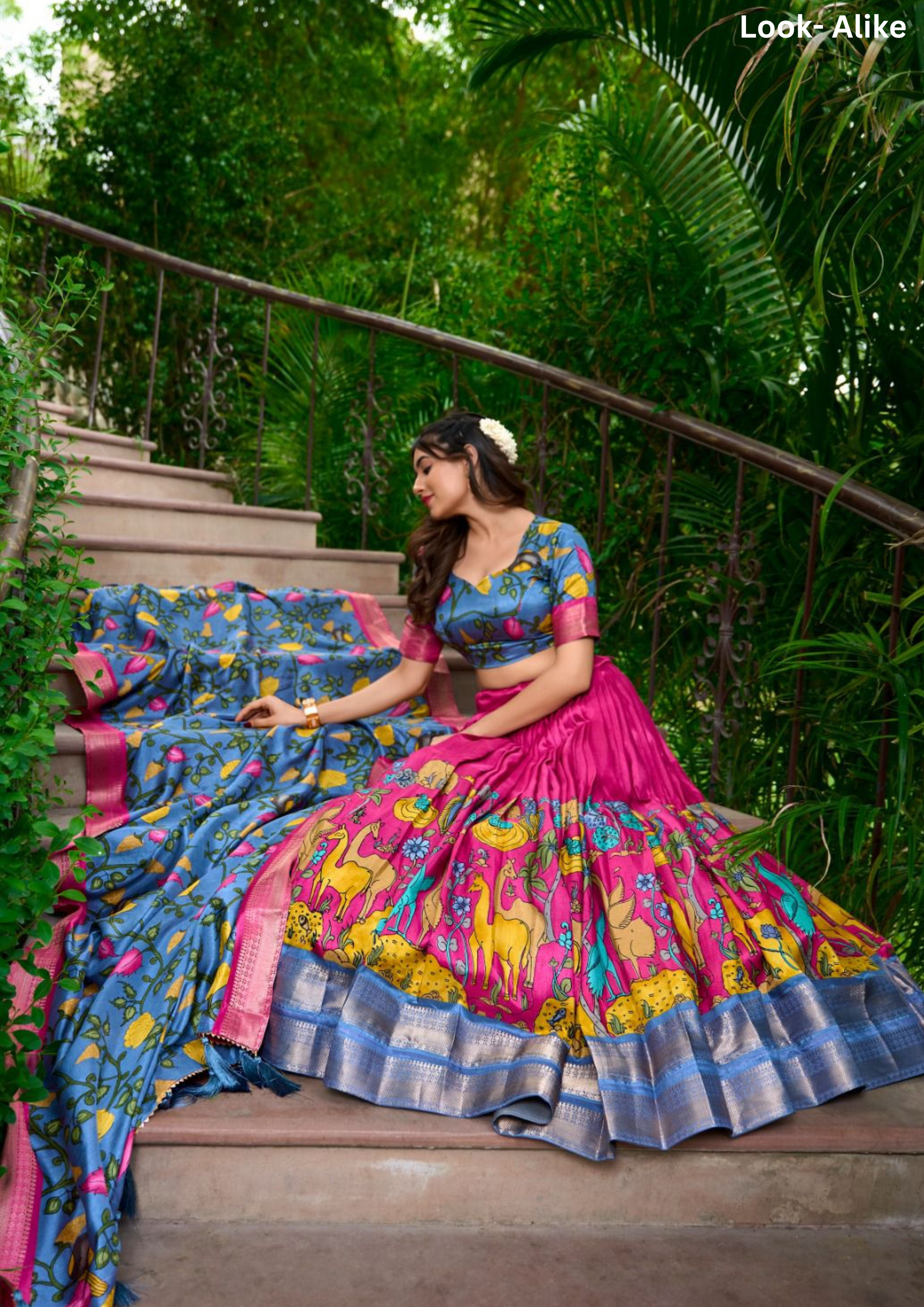 Blue Kalamkari Zari Lehenga Choli With Dupatta In USA