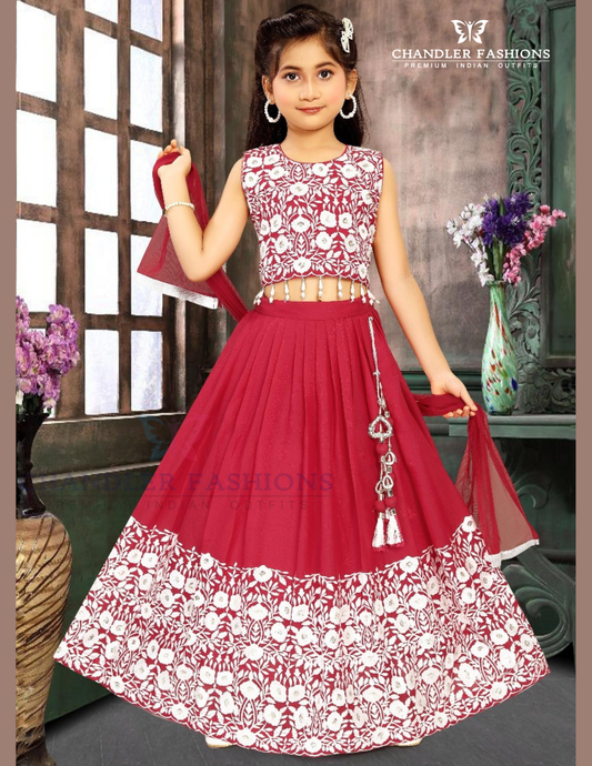 Wonderful Dark Pink Color Embroidery Work Choli Set With Dupatta For Girls