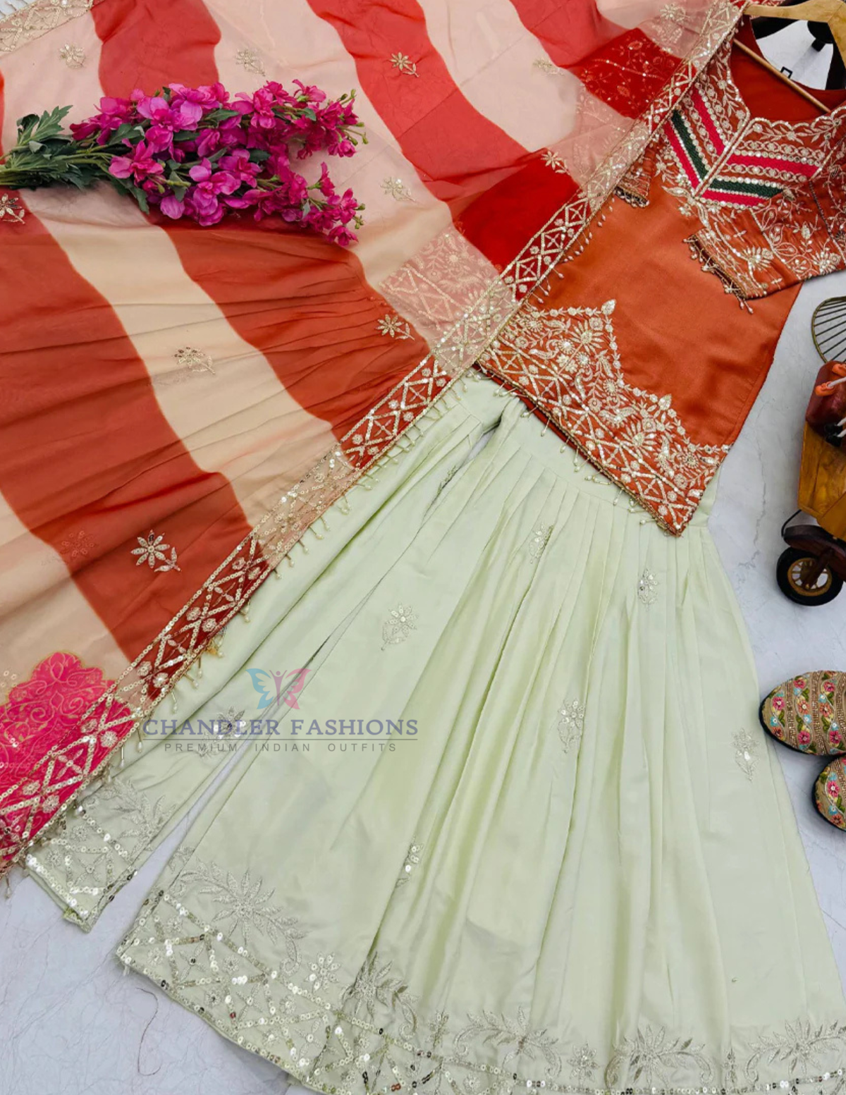 Fabulous Orange Color With Embroidery And Sequins Work Sharara Suit In Yuma