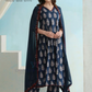 Pretty Navy Blue Color Viscose With Floral Printed Work Salwar Suits With Dupatta For Women