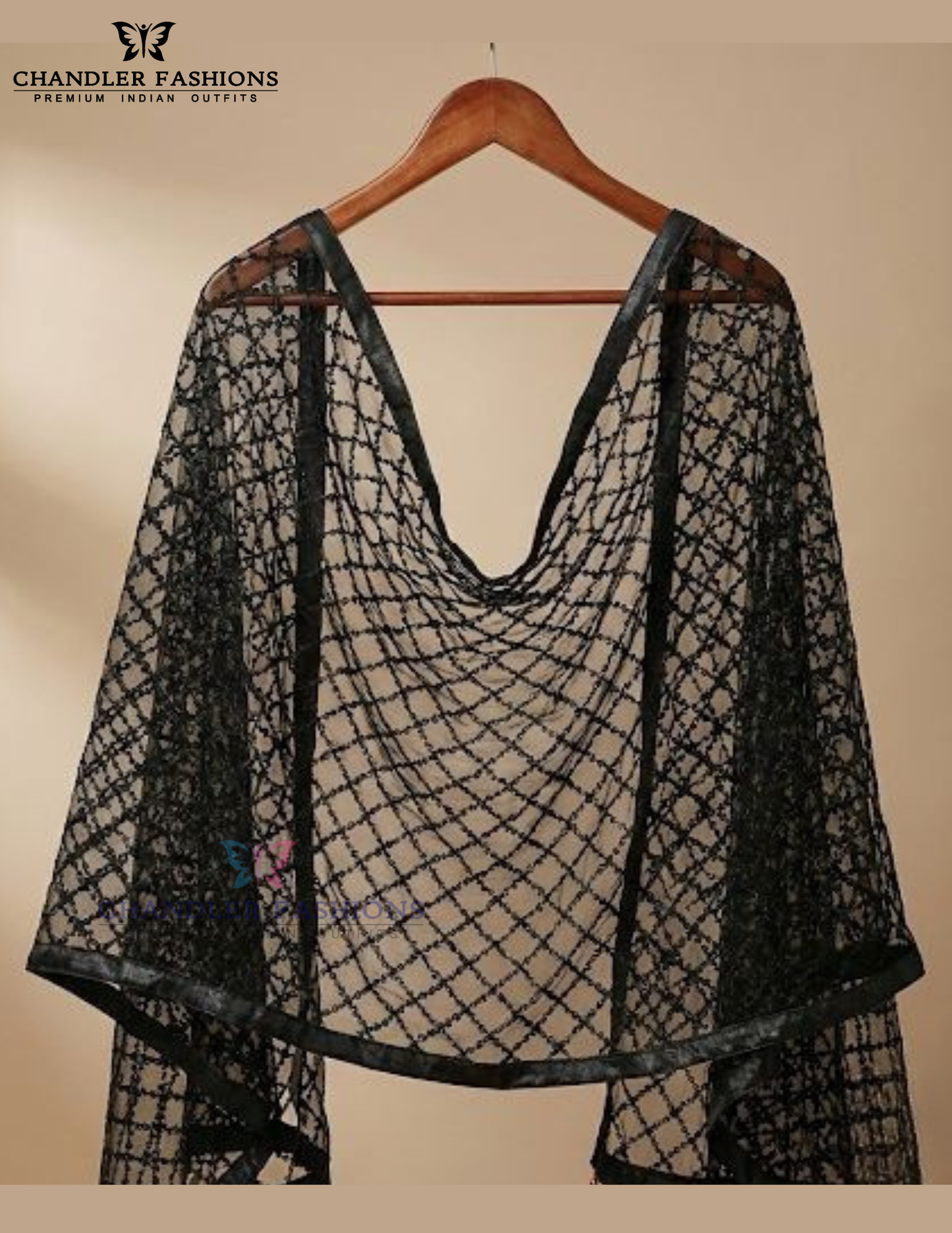 Elegant Black Color Net With Embroidery Work Dupatta For Women